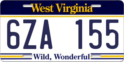 WV license plate 6ZA155