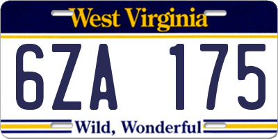 WV license plate 6ZA175