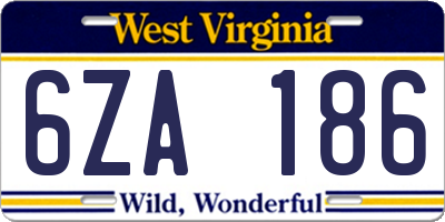 WV license plate 6ZA186