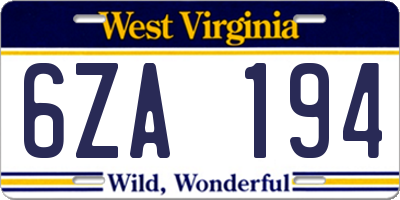 WV license plate 6ZA194