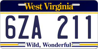 WV license plate 6ZA211