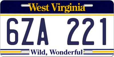 WV license plate 6ZA221