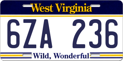 WV license plate 6ZA236