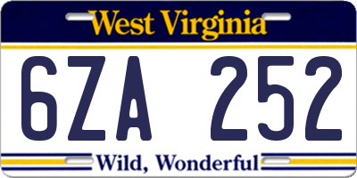 WV license plate 6ZA252