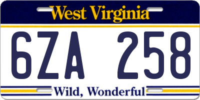 WV license plate 6ZA258