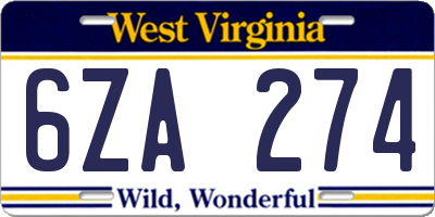 WV license plate 6ZA274