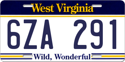 WV license plate 6ZA291