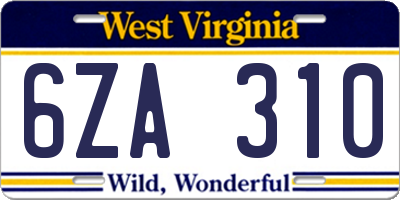 WV license plate 6ZA310