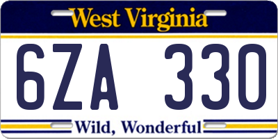 WV license plate 6ZA330