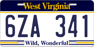 WV license plate 6ZA341