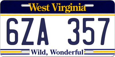 WV license plate 6ZA357