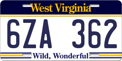 WV license plate 6ZA362