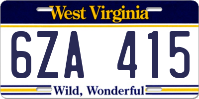 WV license plate 6ZA415