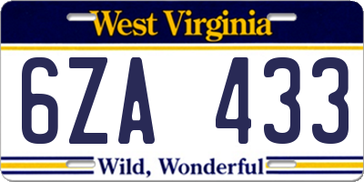 WV license plate 6ZA433
