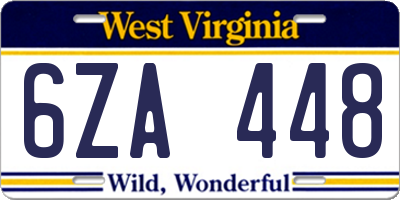 WV license plate 6ZA448