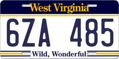 WV license plate 6ZA485