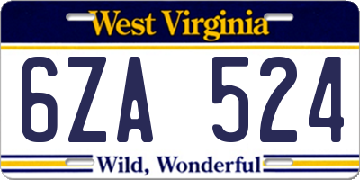 WV license plate 6ZA524