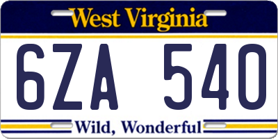 WV license plate 6ZA540