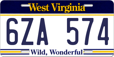 WV license plate 6ZA574