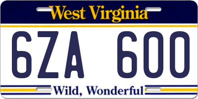WV license plate 6ZA600