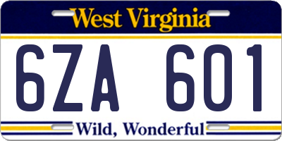 WV license plate 6ZA601
