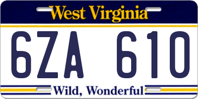 WV license plate 6ZA610