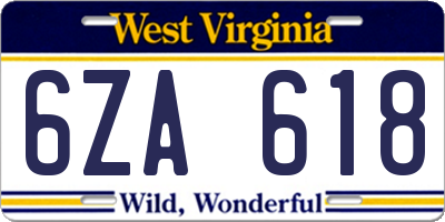 WV license plate 6ZA618