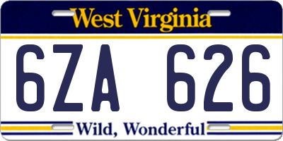 WV license plate 6ZA626