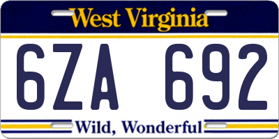 WV license plate 6ZA692