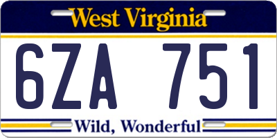 WV license plate 6ZA751