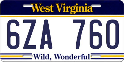 WV license plate 6ZA760