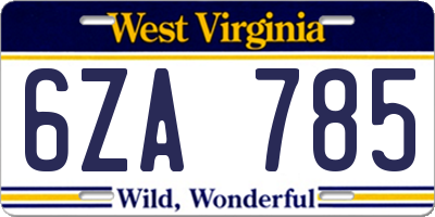 WV license plate 6ZA785