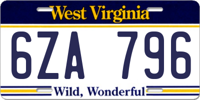 WV license plate 6ZA796
