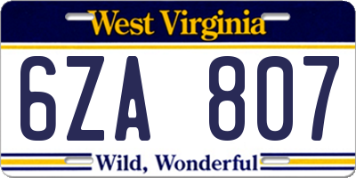 WV license plate 6ZA807