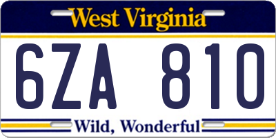 WV license plate 6ZA810