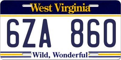 WV license plate 6ZA860