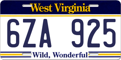 WV license plate 6ZA925