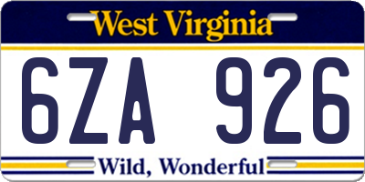 WV license plate 6ZA926