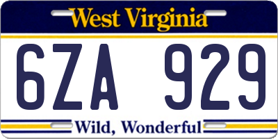 WV license plate 6ZA929