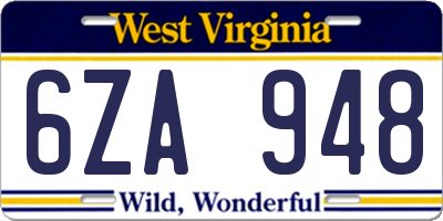 WV license plate 6ZA948