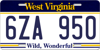WV license plate 6ZA950