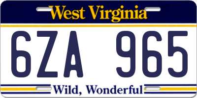 WV license plate 6ZA965