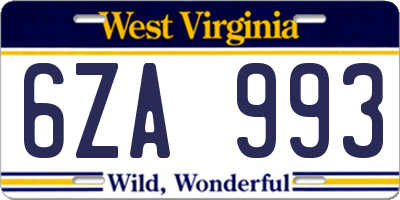 WV license plate 6ZA993