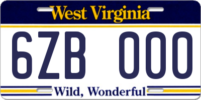 WV license plate 6ZB000