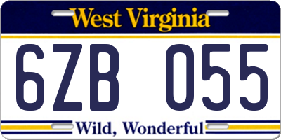 WV license plate 6ZB055