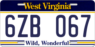 WV license plate 6ZB067