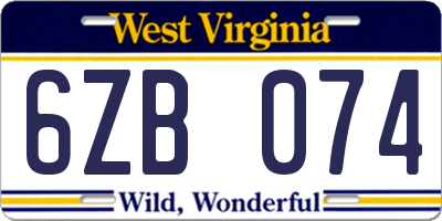 WV license plate 6ZB074