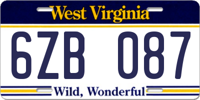WV license plate 6ZB087