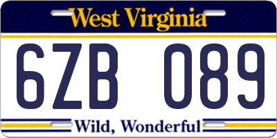 WV license plate 6ZB089