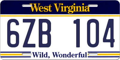 WV license plate 6ZB104